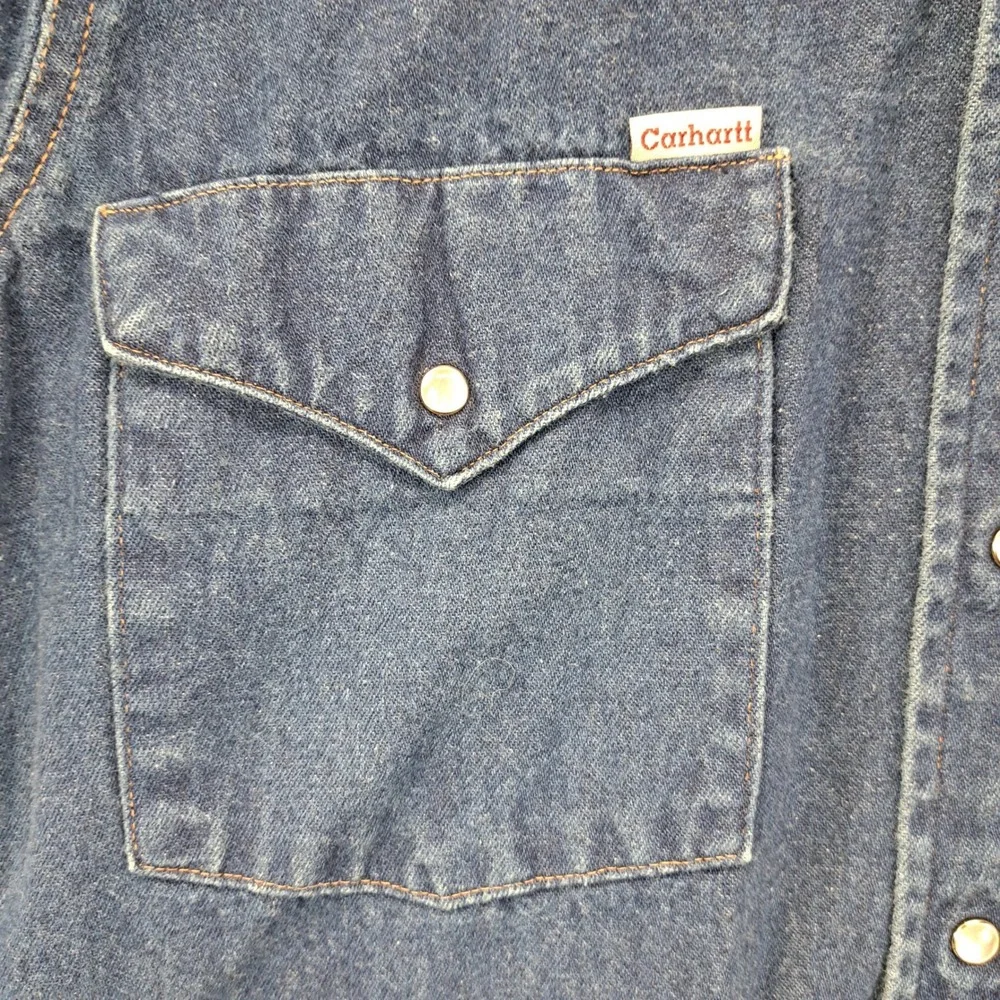 Carhartt Mens Denim Western Snap Button Shirt Blue SO2 DNM 15.5 x 35 Made in USA - Picture 5 of 9